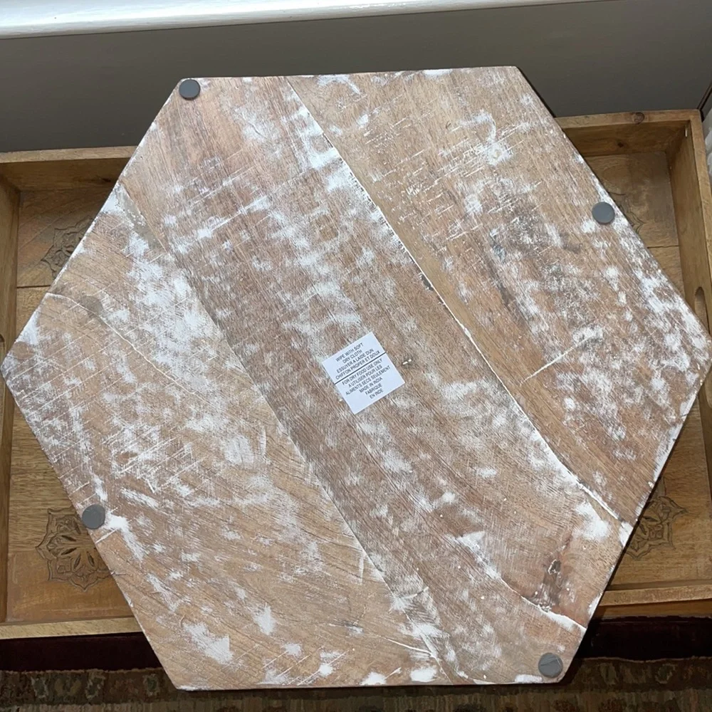 Unique Octagonal Distressed Natural Wooden Tray with Gold Accents 🌟NWT! - Picture 12 of 16